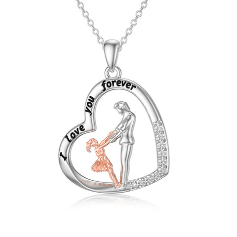 Sterling Silver Father Daughter Heart Pendant Necklace from Dad Gift for Daughter