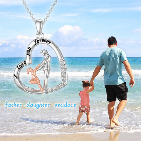 Sterling Silver Father Daughter Heart Pendant Necklace from Dad Gift for Daughter