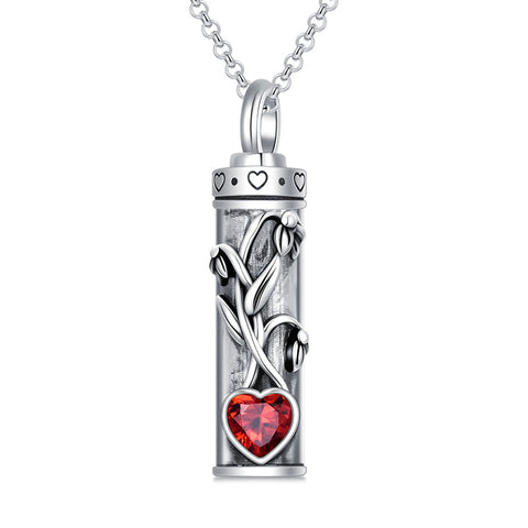 Sterling Silver 12 Birthstone Birth Flower  Urn Necklace for Ashes