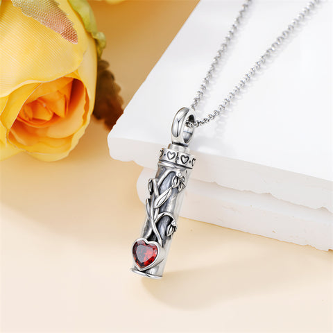 Sterling Silver 12 Birthstone Birth Flower  Urn Necklace for Ashes