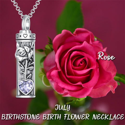 Sterling Silver 12 Birthstone Birth Flower  Urn Necklace for Ashes