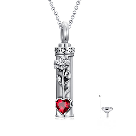Sterling Silver 12 Birthstone Birth Flower  Urn Necklace for Ashes