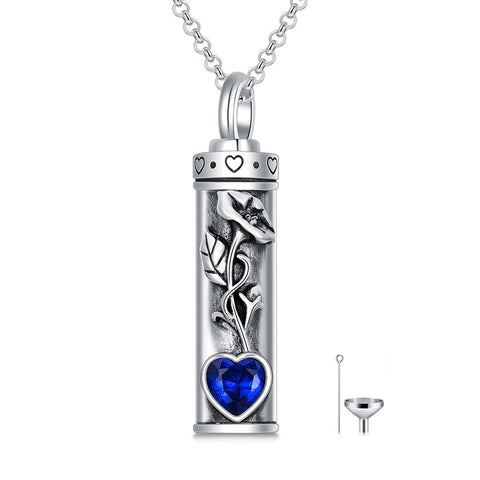 Sterling Silver 12 Birthstone Birth Flower  Urn Necklace for Ashes
