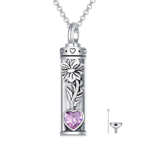 Sterling Silver 12 Birthstone Birth Flower  Urn Necklace for Ashes