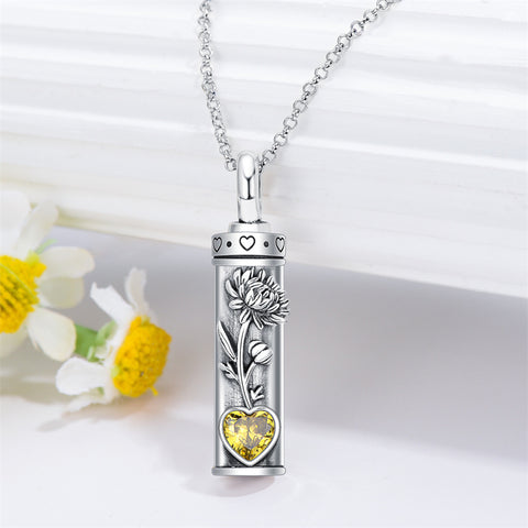 Sterling Silver 12 Birthstone Birth Flower  Urn Necklace for Ashes