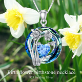 Sterling Silver Crystal Birthstone 12 Birth Flower  Pendant  Necklace