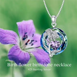 Sterling Silver Crystal Birthstone 12 Birth Flower  Pendant  Necklace