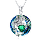 Sterling Silver Crystal Birthstone 12 Birth Flower  Pendant  Necklace