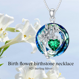 Sterling Silver Crystal Birthstone 12 Birth Flower  Pendant  Necklace