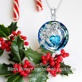 Sterling Silver Crystal Birthstone 12 Birth Flower  Pendant  Necklace