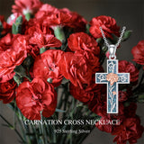 Sterling Silver Turquoise Personalized Engraved 12 Month Birth Flower Cross Pendant Necklace