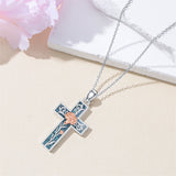 Sterling Silver Turquoise Personalized Engraved 12 Month Birth Flower Cross Pendant Necklace