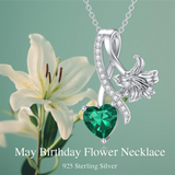 Sterling Silver Cubic Zirconia 12 Month Birth Flower Pendant Necklace