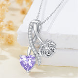 Sterling Silver Cubic Zirconia 12 Month Birth Flower Pendant Necklace