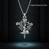 Sterling Silver Praying Hands Angel Sword Wing Cross Pendant Necklace Religious Gifts for Men