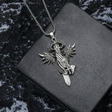 Sterling Silver Praying Hands Angel Sword Wing Cross Pendant Necklace Religious Gifts for Men