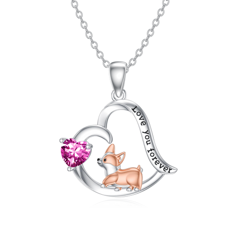 14K Gold Birthstone Corgi Pendant Necklace