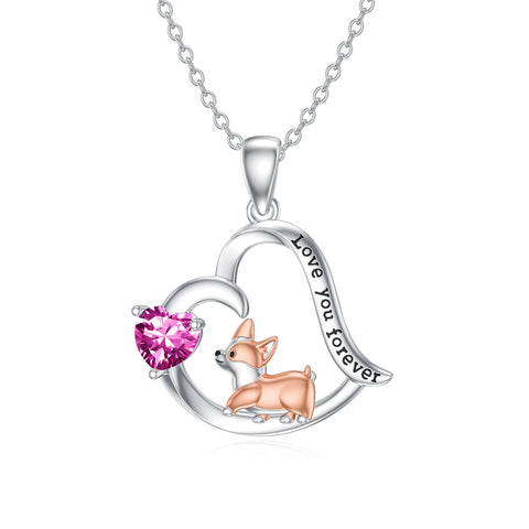 14K Gold Birthstone Corgi Pendant Necklace
