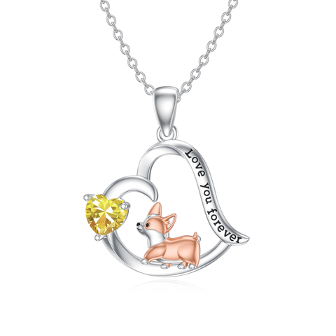 14K Gold Birthstone Corgi Pendant Necklace