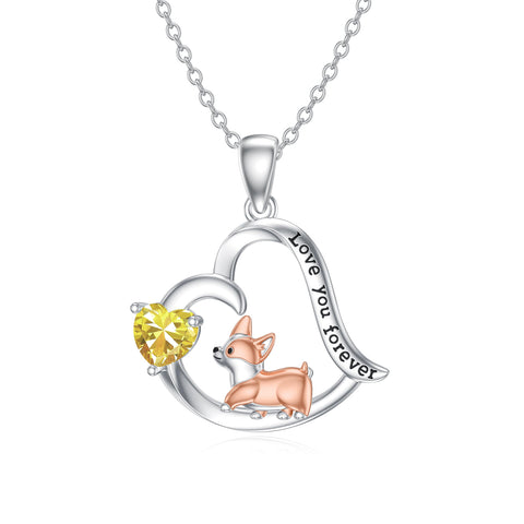 14K Gold Birthstone Corgi Pendant Necklace