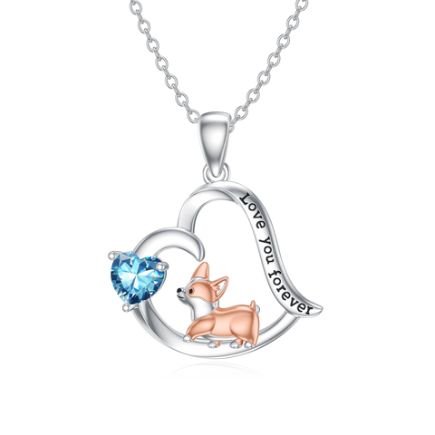14K Gold Birthstone Corgi Pendant Necklace