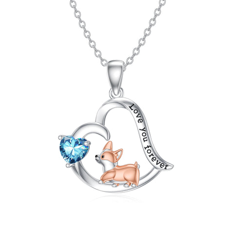 14K Gold Birthstone Corgi Pendant Necklace