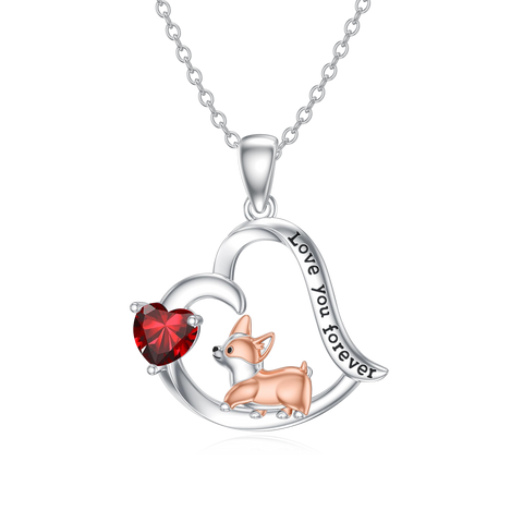 14K Gold Birthstone Corgi Pendant Necklace