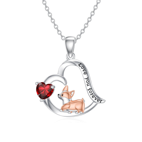 14K Gold Birthstone Corgi Pendant Necklace