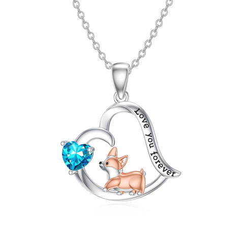 14K Gold Birthstone Corgi Pendant Necklace