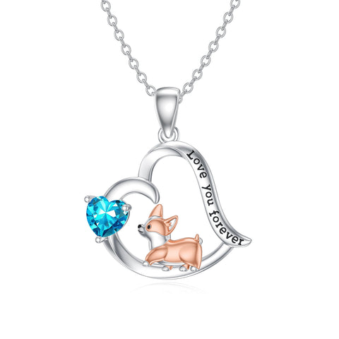14K Gold Birthstone Corgi Pendant Necklace