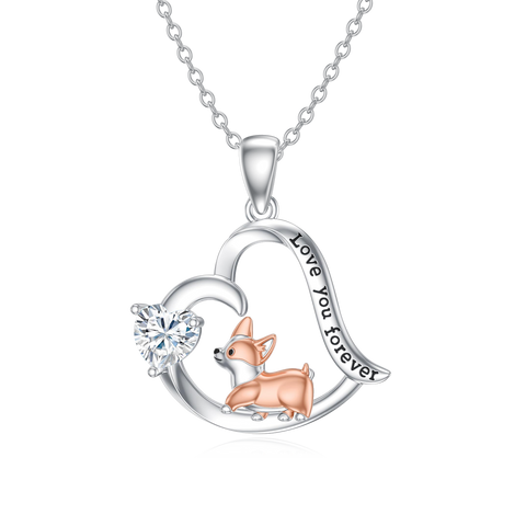 14K Gold Birthstone Corgi Pendant Necklace