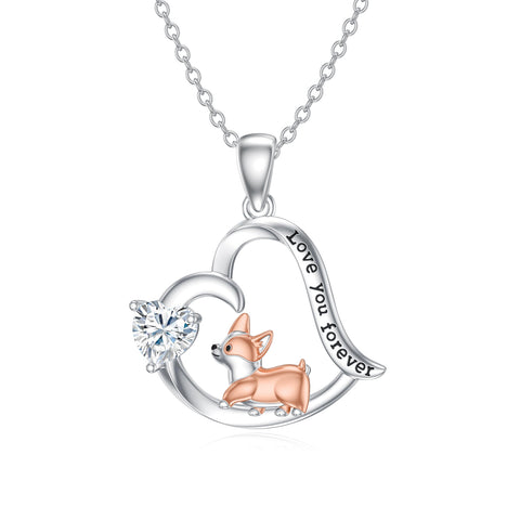 14K Gold Birthstone Corgi Pendant Necklace
