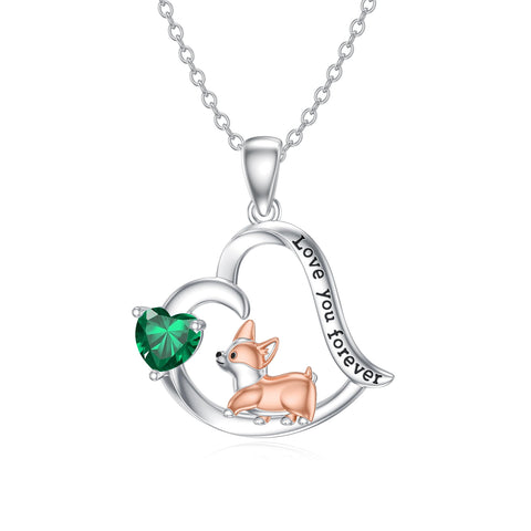 14K Gold Birthstone Corgi Pendant Necklace