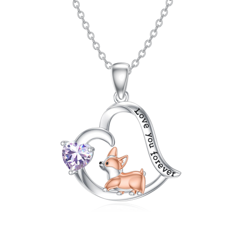 14K Gold Birthstone Corgi Pendant Necklace