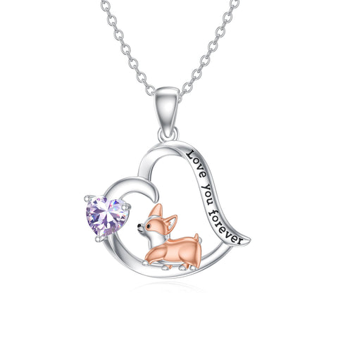 14K Gold Birthstone Corgi Pendant Necklace
