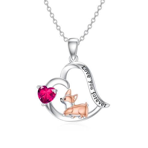 14K Gold Birthstone Corgi Pendant Necklace