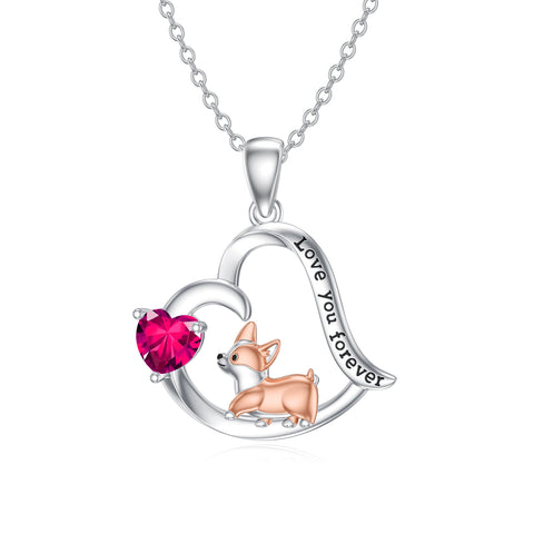14K Gold Birthstone Corgi Pendant Necklace