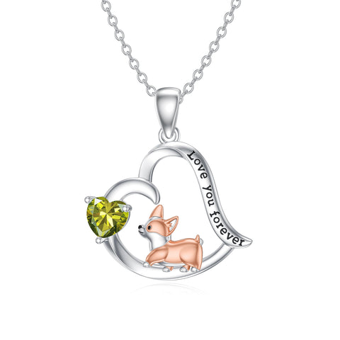 14K Gold Birthstone Corgi Pendant Necklace