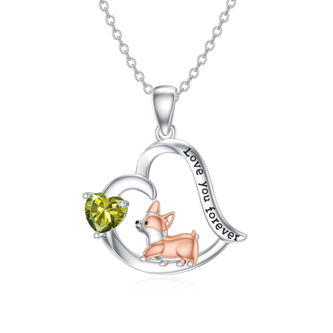 14K Gold Birthstone Corgi Pendant Necklace