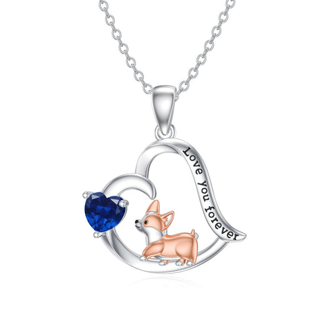 14K Gold Birthstone Corgi Pendant Necklace