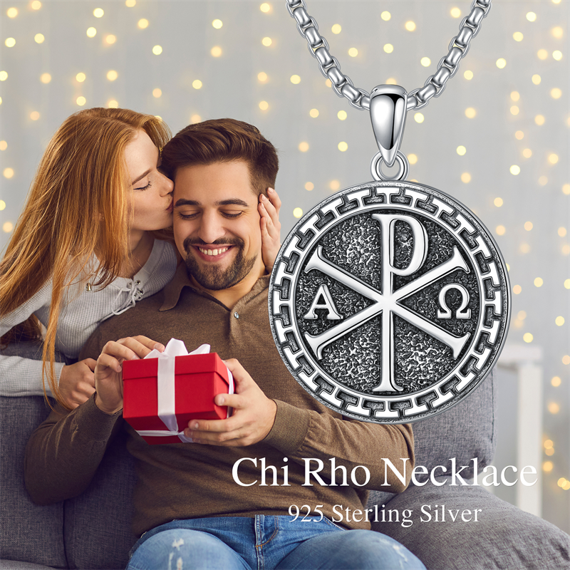 Sterling Silver Chi Rho Alpha Omega PX XP Symbol Pendant Religious  Necklace