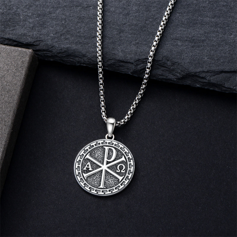 Sterling Silver Chi Rho Alpha Omega PX XP Symbol Pendant Religious  Necklace