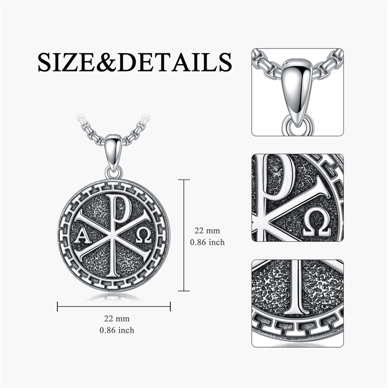 Sterling Silver Chi Rho Alpha Omega PX XP Symbol Pendant Religious  Necklace