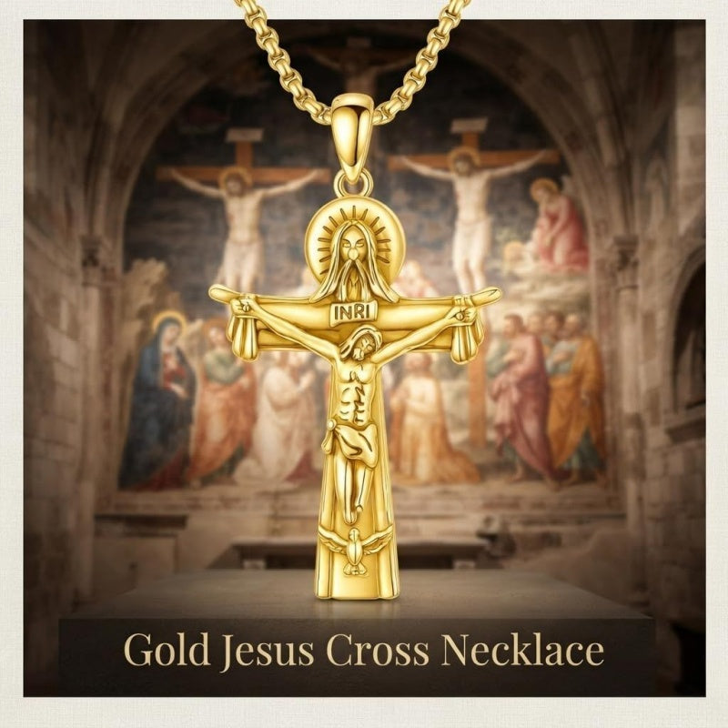 14K Gold Plated Religious Amulet  Cross Pendant Necklace