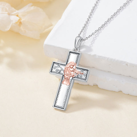 Sterling Silver Cross Flute Gymnastics Violin Piano Cello Pendant Necklace Cross Jewelry Birthday Christmas Gift