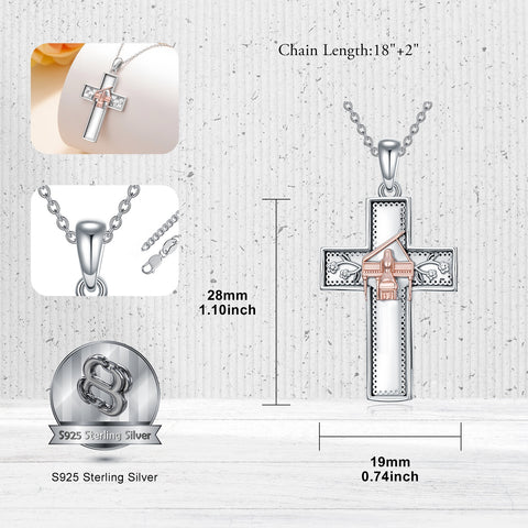 Sterling Silver Cross Flute Gymnastics Violin Piano Cello Pendant Necklace Cross Jewelry Birthday Christmas Gift