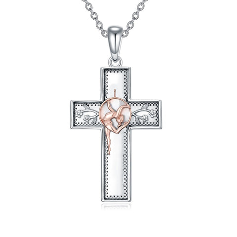 Sterling Silver Cross Flute Gymnastics Violin Piano Cello Pendant Necklace Cross Jewelry Birthday Christmas Gift