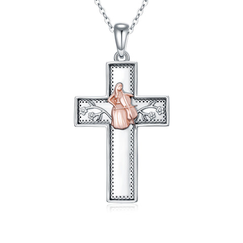 Sterling Silver Cross Flute Gymnastics Violin Piano Cello Pendant Necklace Cross Jewelry Birthday Christmas Gift