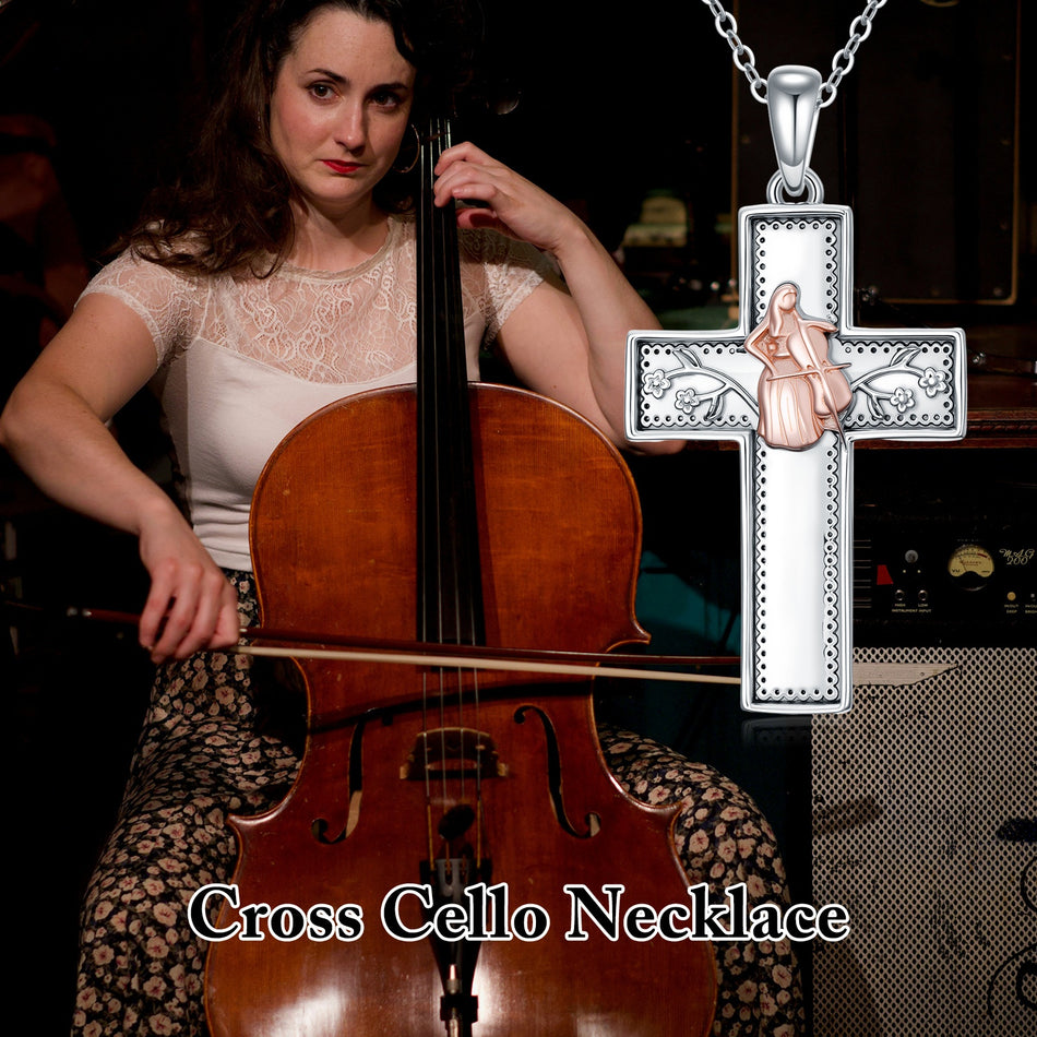 Sterling Silver Cross Flute Gymnastics Violin Piano Cello Pendant Necklace Cross Jewelry Birthday Christmas Gift