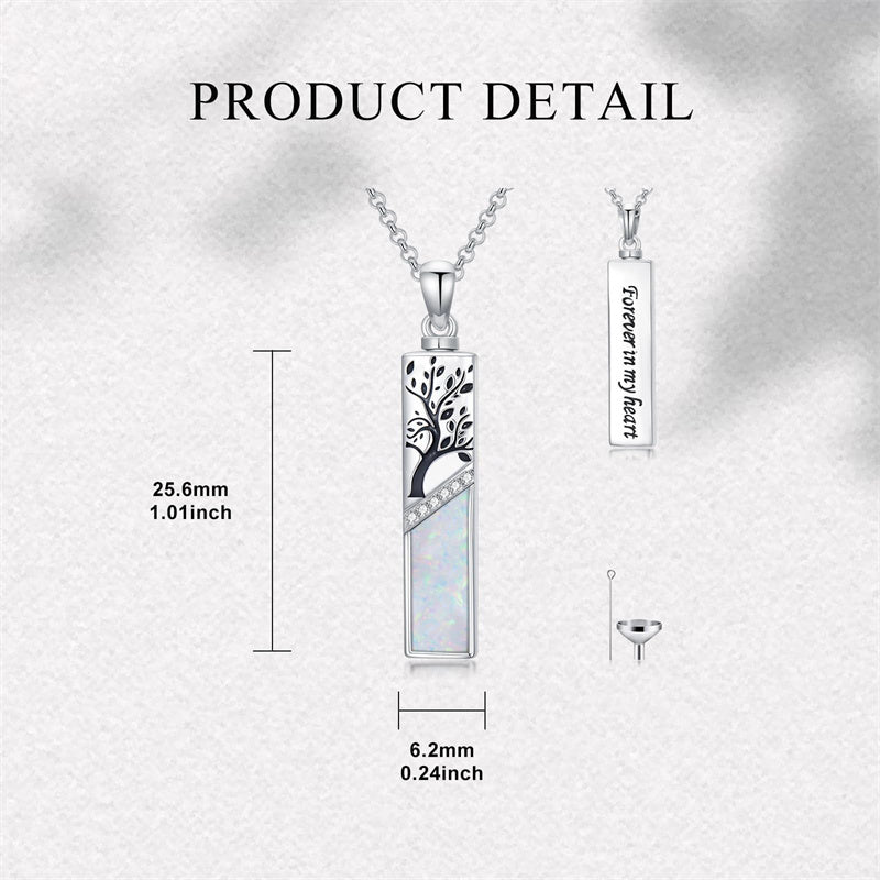 Sterling Silver  Opal Personalized Engraved Bar Pet  Butterfly Dragonfly Tree of Life  Urn Necklace for Ashes